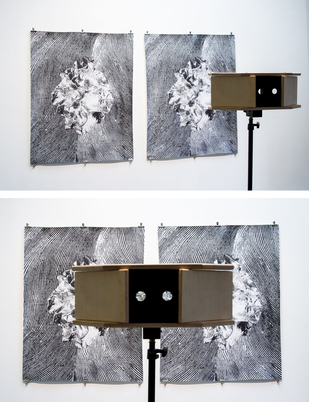Pedro Wainer - Pensamiento #1 (2017) 125 x 235 cm. Fotografía estereoscópica. Exposición directa sobre gelatina de plata y visor con espejos sobre trípode, copia única